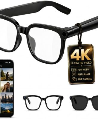AI Smart Glasses with Camera, 4K POV Capture, Instant AI Translation, AI Voice Assistant, Open-Ear Audio, Object Recognition, Bluetooth Smart Sunglasses for Travel, Work & Daily Use, Black
