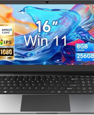 16 inch Laptop Computer,8GB RAM 256GB SSD Storage Laptop PC,with AMD A9 Processor(up to 3.2GHz),Win11,IPS FHD Display,Students & Work Notebook Computer, 9000mAh Battery, Cooling System